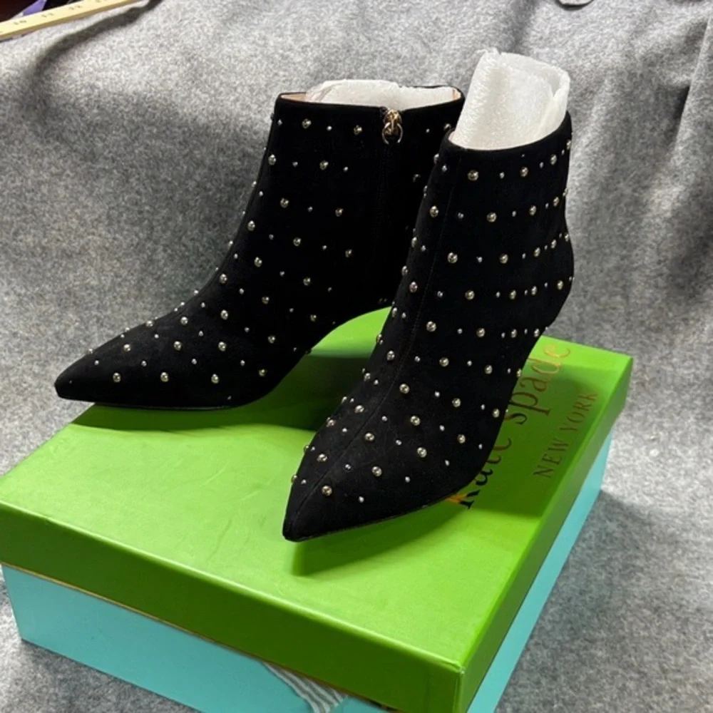Kate Spade Kate Genuine Suede Leather STARR Studded heel Ankle Booties  8 1/2